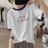 Fashionable and Versatile Letter Print 2025 Summer New Loose Casual Contrasting Color Round Neck Short Sleeved T-shirt