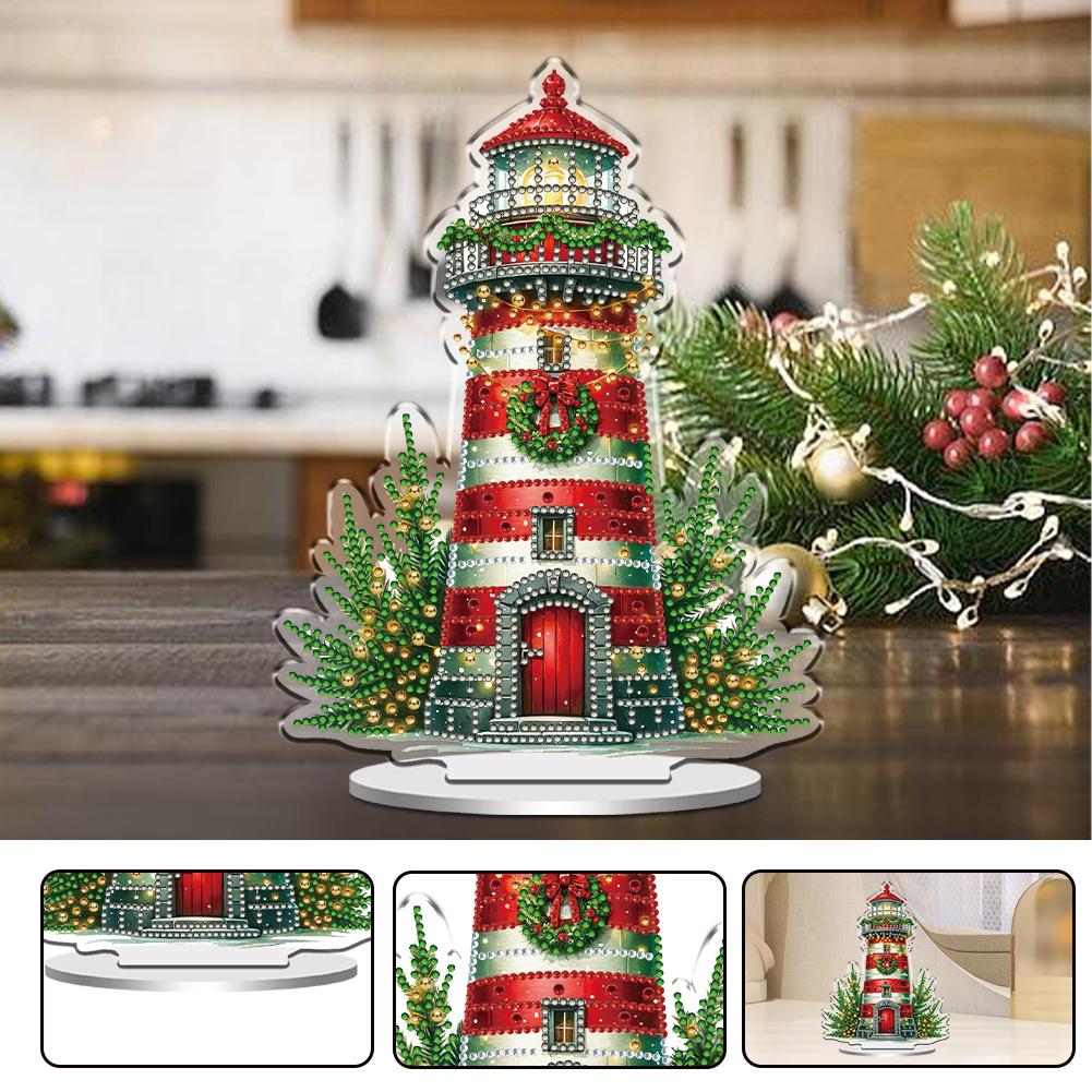 Christmas Lighthouse Print DIY Diamond Painting 2D Flat Desktop Decorations Special Shape Diamond for Home Office Desktop Decor