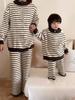 Kids' Coral Fleece Pajamas: Striped Zipper Parent-Child Set for Autumn and Winter