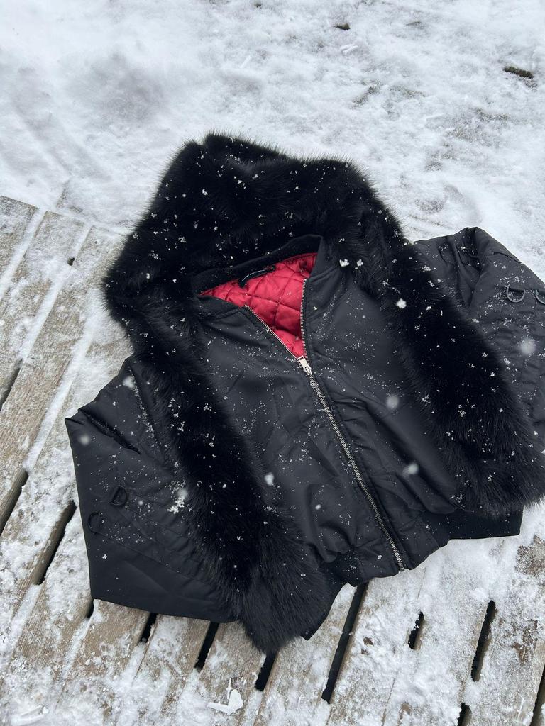 EME Yisheng Yi Faux Fur Balaclava & American Retro MA1 Air Force Jacket Winter Coat