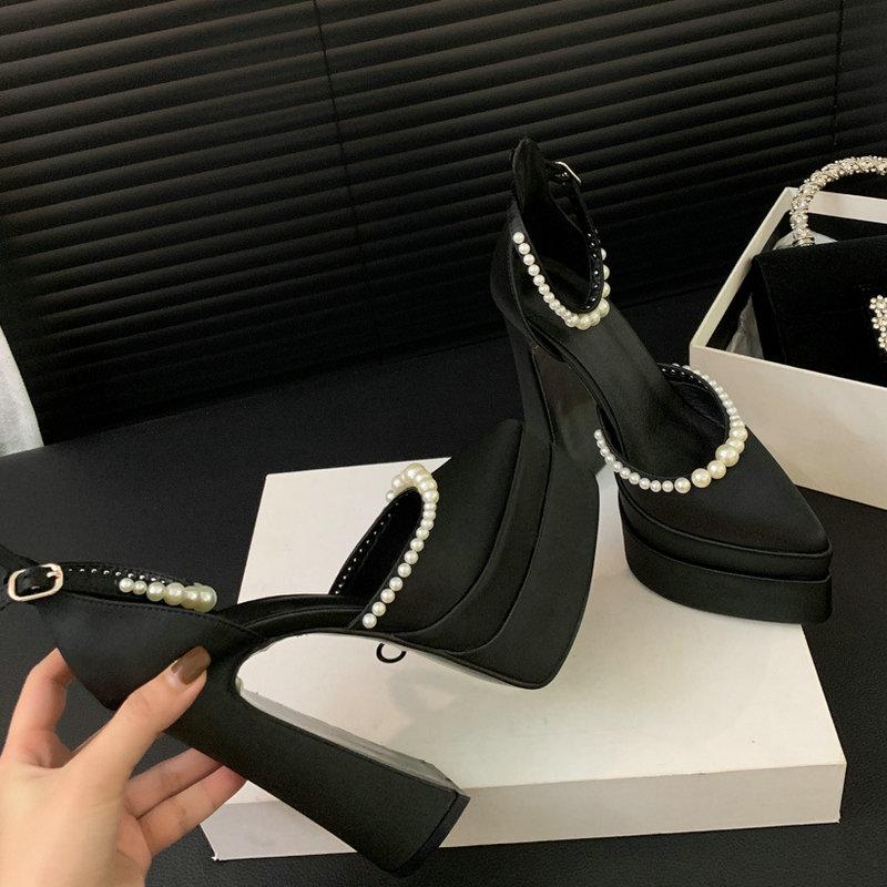 Fashion 2025 New High Heels Waterproof Platform Banquet Ladies Satin Sandals Fashion Show 15 Cm Heels