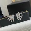 New Vintage 100% Pure 925 Sterling Silver Earrings Pave Aaa Zircconia Fan Shape Ear Stud For Women Luxury Fine Jewelry