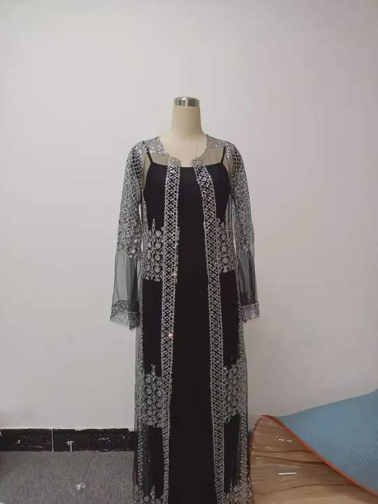 2025 European & American Gold-Stamped Maxi Dress with Shawl - Sexy Evening Gown