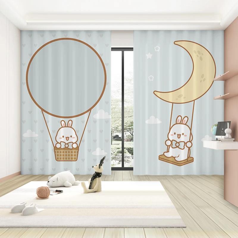 

Модные мультяшные милые шторы с высокой затемняющей шторой, розовые зайчики для девочек, принцессы, для спальни, гостиной, занавески для окон, 2 шт. W55 X H120cm X 2&Grommet Top