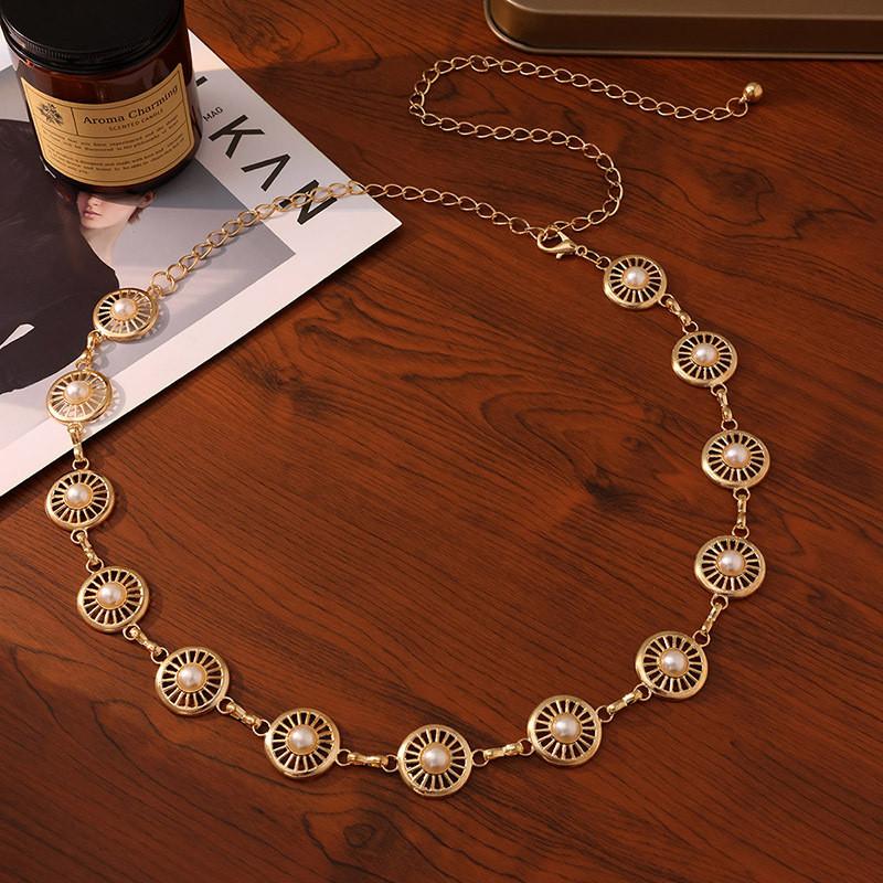 Pearl Hollow Metal Decor Waist Chain Women Waist Accessory With Clasp Lobster