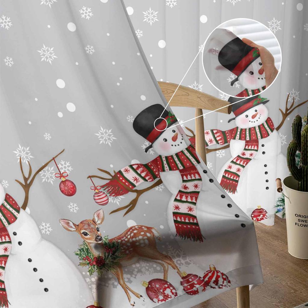 Christmas Ball Snowman Elk Christmas Tree Snowflake Gray Sheer Curtains Room Decor Window Curtain Kitchen Tulle Voile Curtains