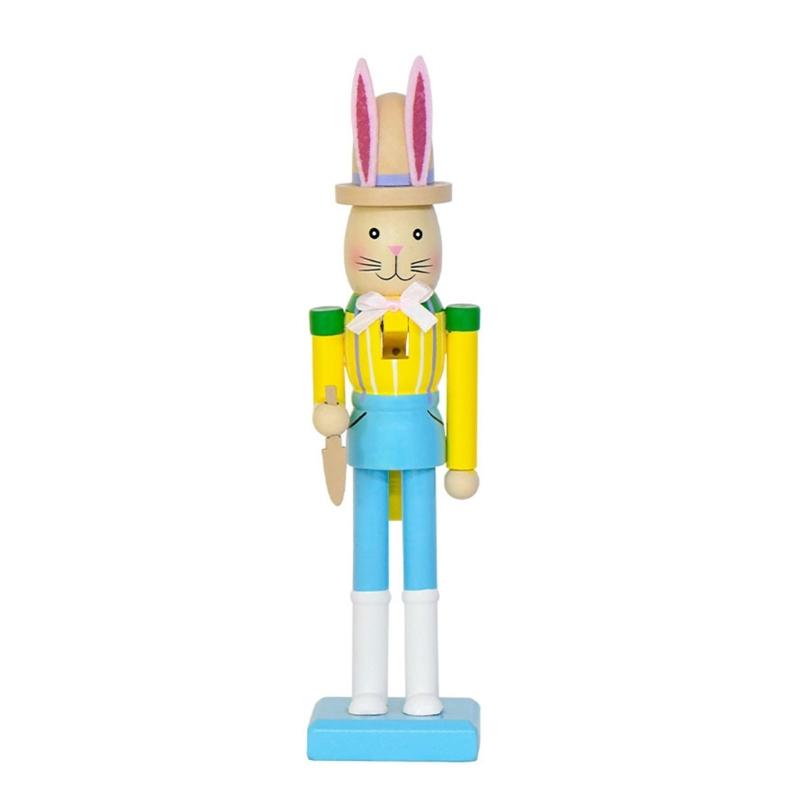 Wooden Rabbit Nutcrackers With Safe Paint 25cm High Decorative Toy for Easter Celebration & Kids Room Mood Gift