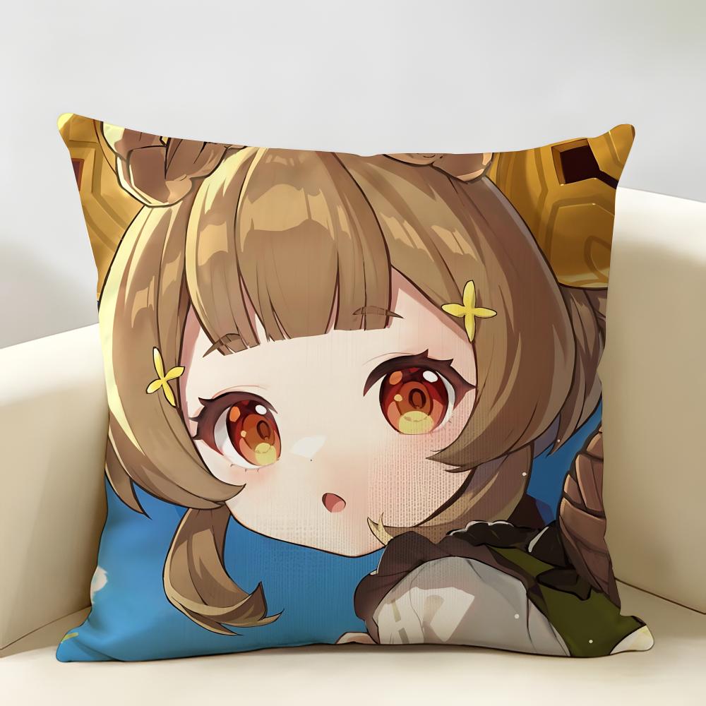 Yaoyao Genshin Impact Cushion Cover Natural Linen Organic Fabric DoubleSided Printing Room Sofa Decor Pillow Case