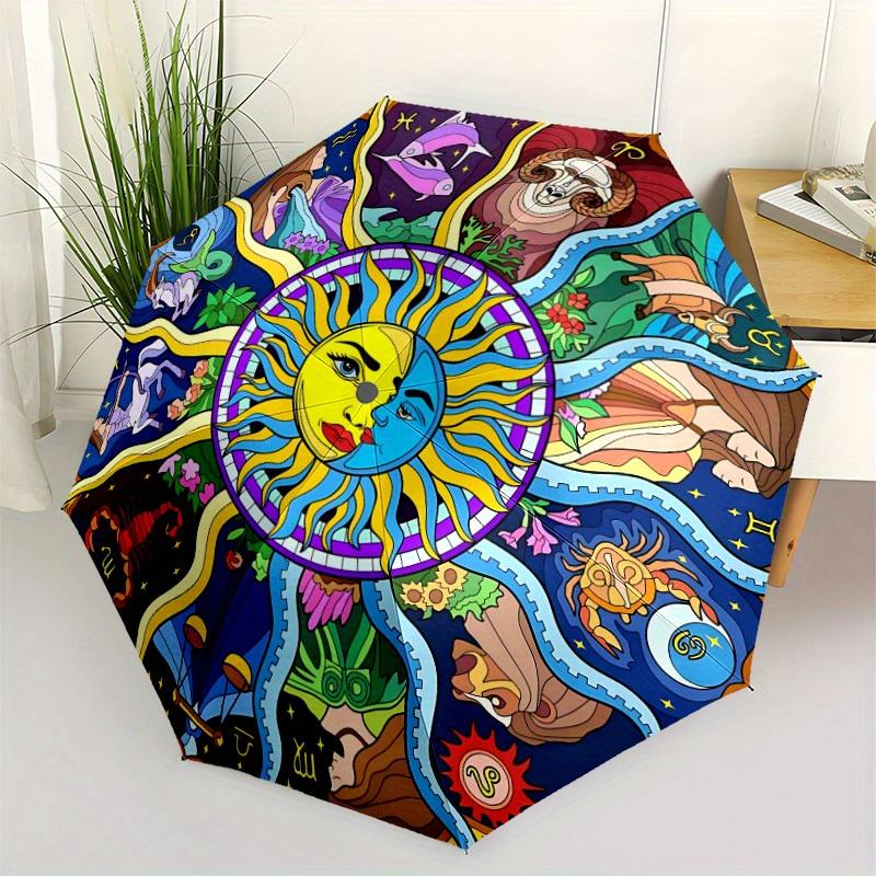 1pc Zodiac Mandala Automatic Folding Umbrella, Portable & Foldable Design with 8 Ribs, Casual Outdoor Accessory Halloween and Christmas Gift