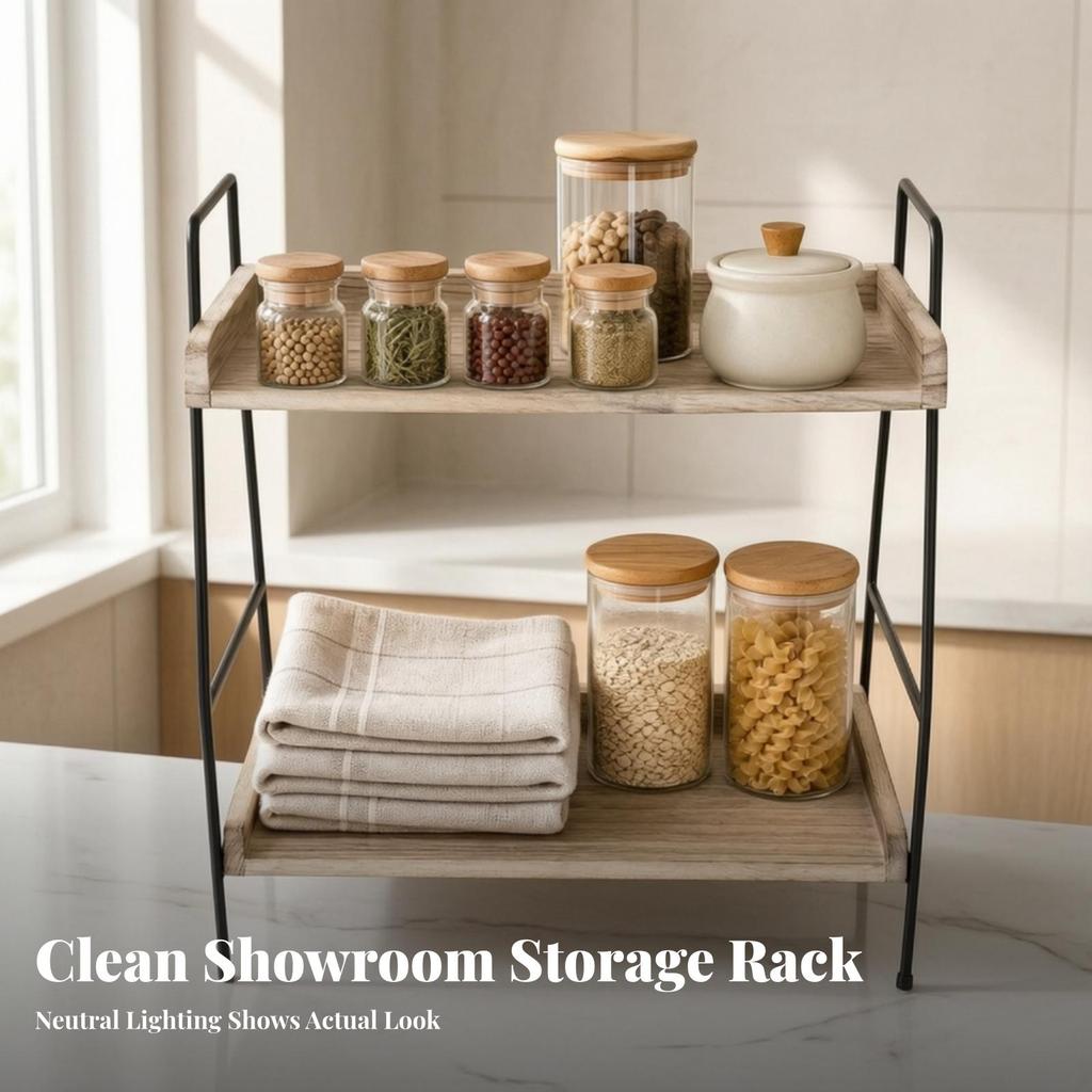 Two-Tier Tabletop Storage Rack Easy to Clean Two-Level Countertop Organizer