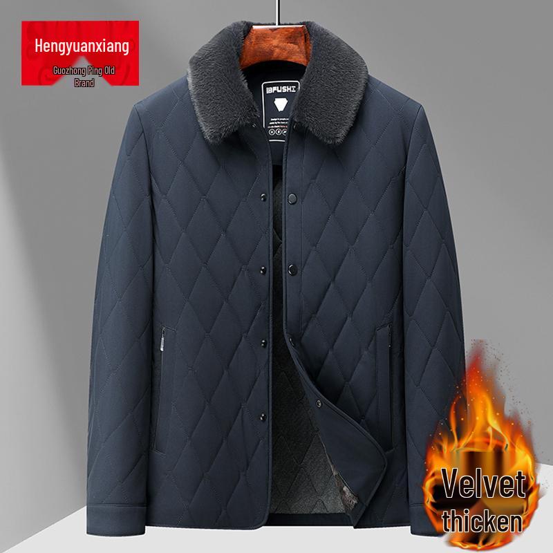 Lekka pikowana kurtka męska z wzorem rombów - Jedwab morwowy, Ciepła odzież wierzchnia na jesień/zimę.