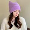 Winter Warm Knit Hat with Cat Ear Soft Breathable Crochet Beanie Cap Women Sweet Headdress Outdoor Activity Bonnet Cap