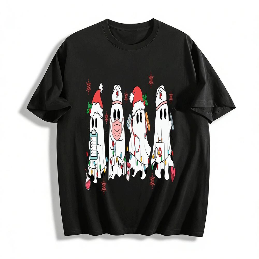 Christmas Medical Ghost Print Casual Top Pure cotton T-shirt XXS