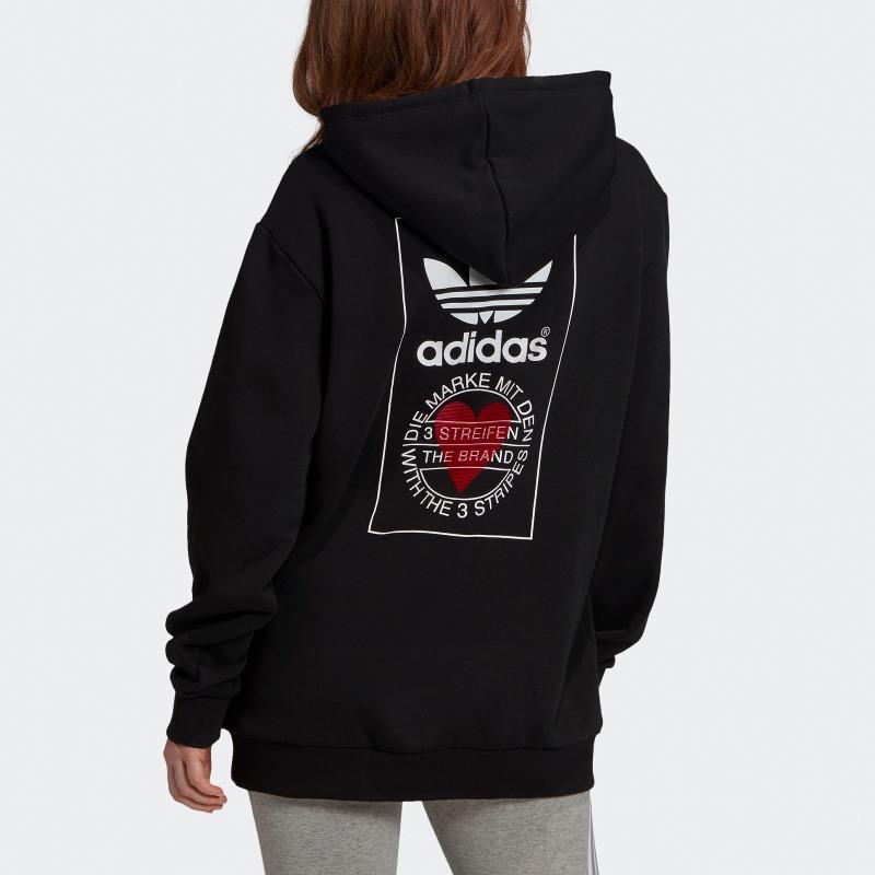adidas Oryginalna bluza z kapturem z serii walentynkowej z logo z nadrukiem na plecach Męskie topy czarne GK7164