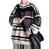 Men's Japanese Retro Striped Contrast Color Thick Loose Knitted Sweater Jacket for Autumn and Winter