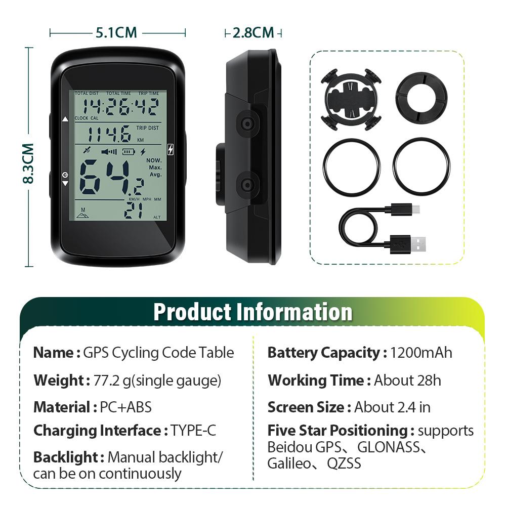 NEWBOLER Ciclocomputador Inalámbrico GPS Velocímetro de Bicicleta MTB Bicicleta de Carretera Impermeable Recargable por USB Accesorios para Bicicleta