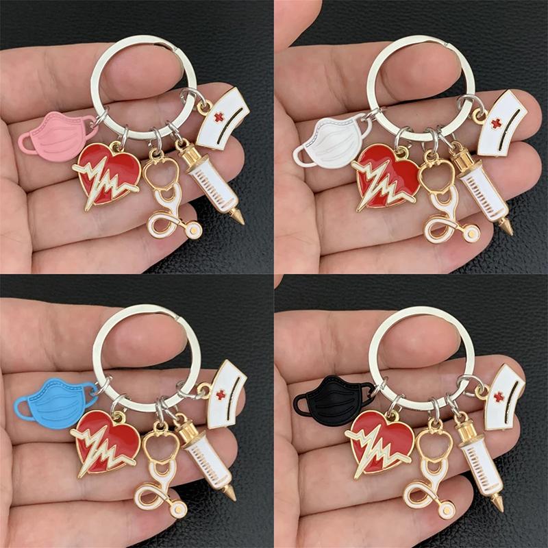 Keychain Set Men And Women Are Suitable For Quirky Style Nurse Doctor Mask Syringe Multi Color Pendant Accessories