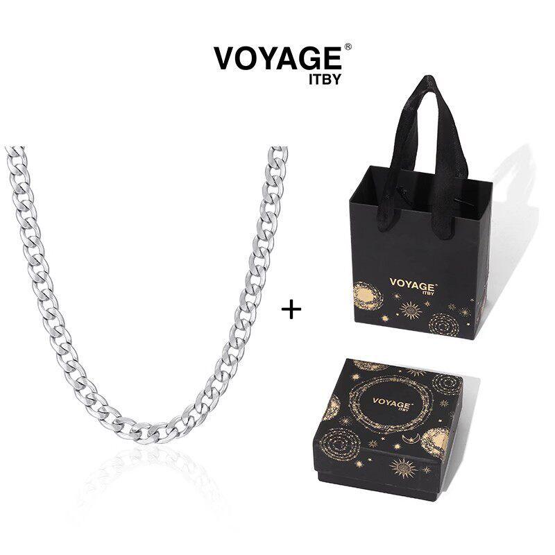 VOYAGE Men's Titanium Steel Cuban Link Necklace - Trendy American Style Clavicle Chain Accessory