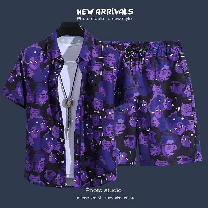 Men's Hawaiian Style Floral Summer Short Sleeve Shirt & Shorts Set