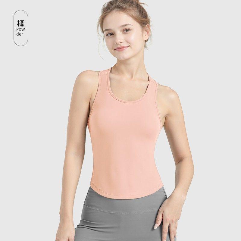 

17 Летний жилет для йоги на бретелях с нагрудными вкладышами, жилет без рукавов с красивой спинкой для йоги, облегающий, утягивающий, высокоэластичный, спортивный, быстросохнущий, тянущийся BX Orange powder S