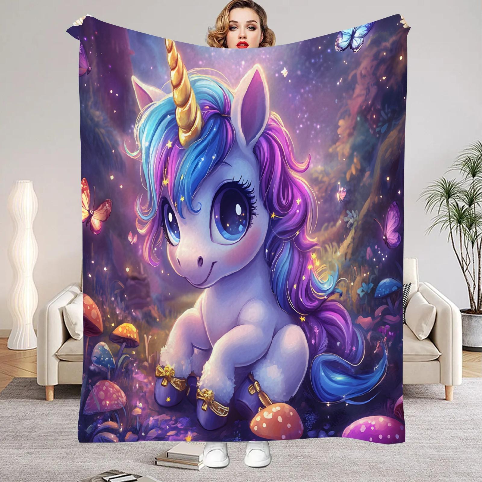 

1Pc Digital Printed Pink unicorn Flannel Blanket Mattress Cover Blanket for Family BedsSofasOfficesOutdoor Camping 75x100cm (30x40inch)