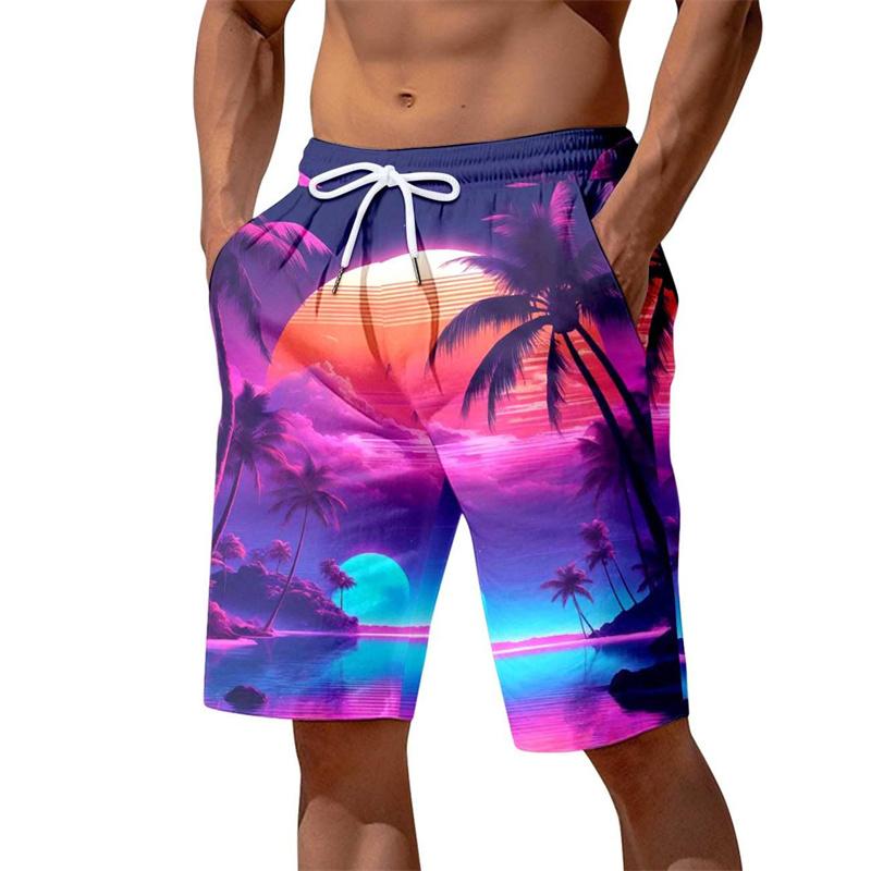 

Hawaiian Coconut Tree 3D Printed Beach Shorts Men Summer Colorful Swimming Trunks Kids Quick Dry Surf Board Shorts Casual Pants S