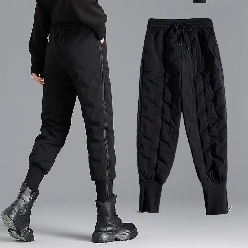 Women Winter Sports Pant Solid Color Elastic Waistband Leisure Versatile Pants Warm Comfortable Trousers