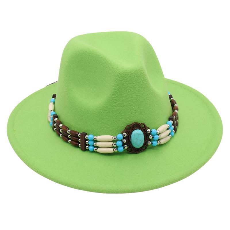 Turquoise Ethnic Style Top Hat, Foreign Style Jazz Hat, Retro Felt Hat, Spanish Temperament Plush Woolen Hat