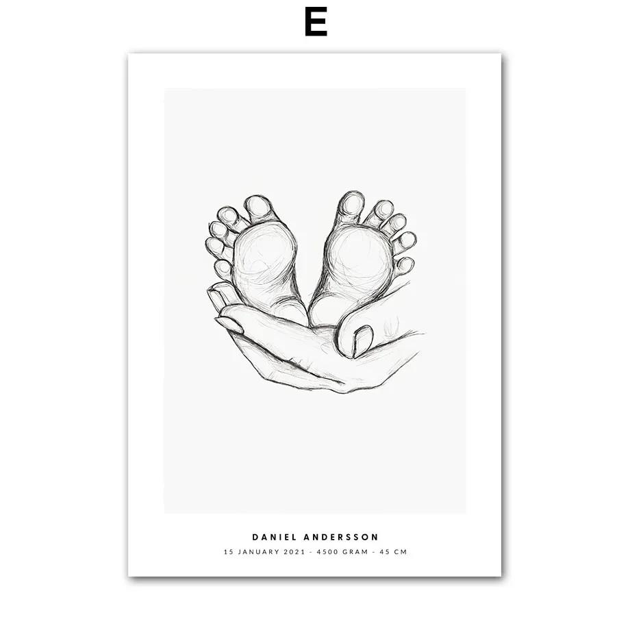 New Baby Footprints Date Birth Baba Mama Customized Wall Art Print Canvas Painting Posters for Living Room Modern Home Decor