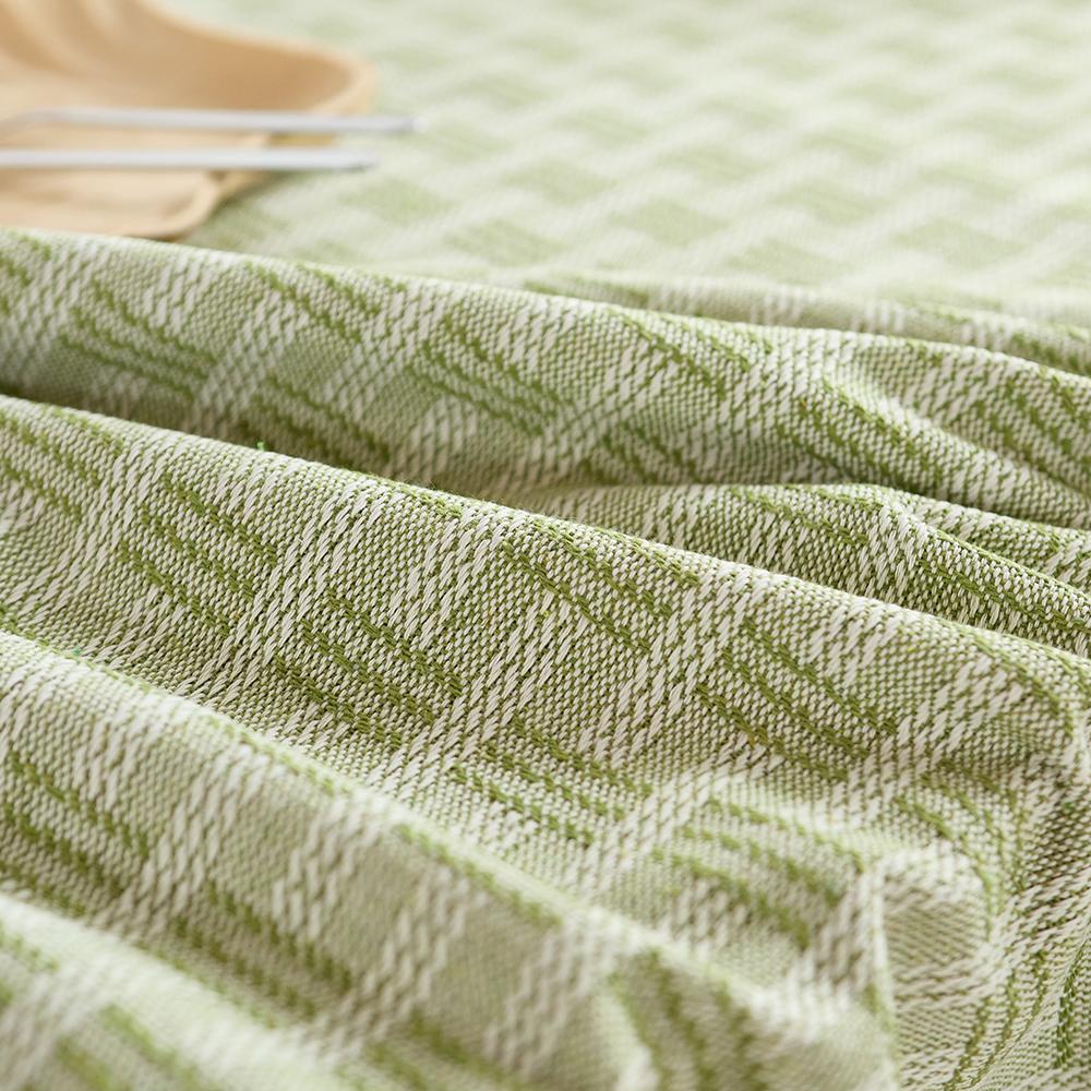 Green Cross Texture Cotton Linen Tablecloth Square Tablecloth Burlap Table Covers with Tassel for Kitchen Dinning Picnic Wedding