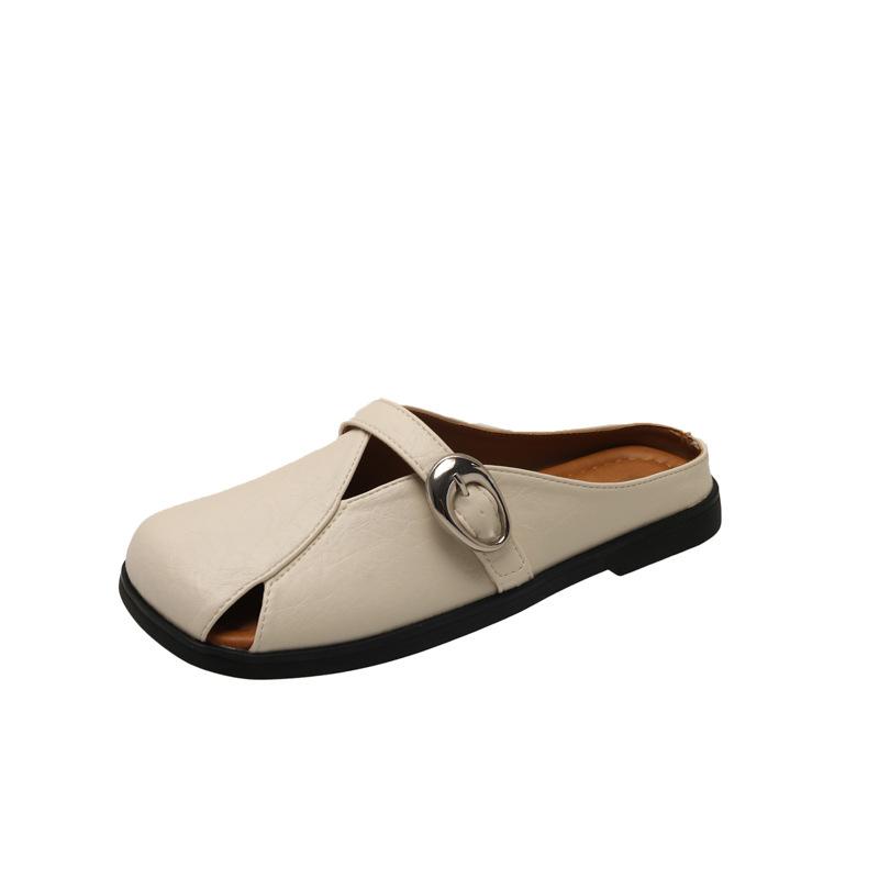 French Bag Head Half Slippers Women's Outer Wear 2025 Summer New Flat-bottomed Cool Slippers Lazy One Pedal Mueller Shoes