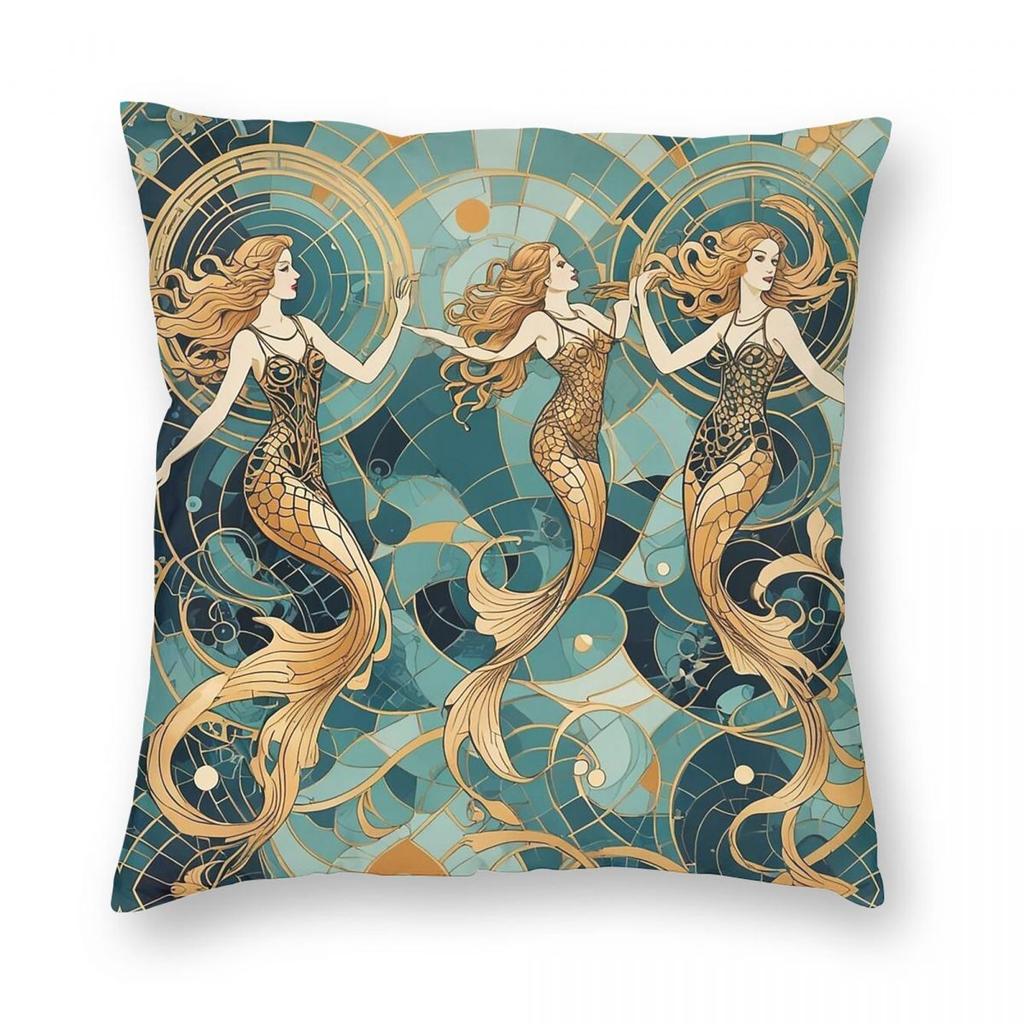Mermaids Stained Glass Square Pillowcase Polyester Linen Velvet Printed Zip Decor Pillow Case Car Cushion Case