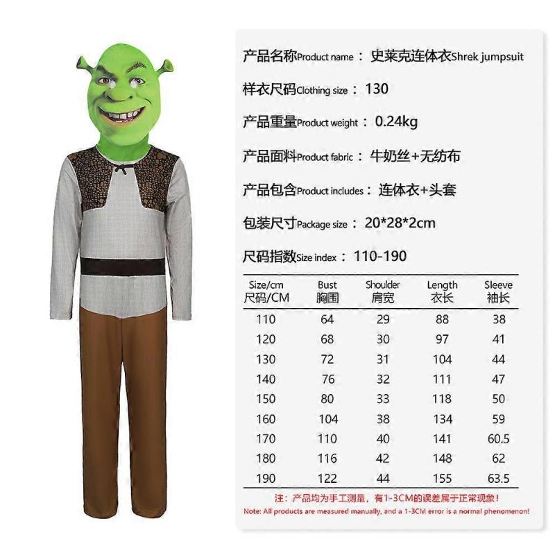 Halloween Shrek Fiona Princess Cosplay Green Dress Costume for Kids Adults Unisex Party Outfit