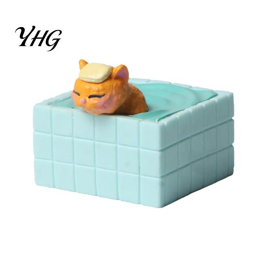 Decorative Cat in Bathtub Cute Bathing Figurine, Mini Kitten Blue Statue, Micro Landscape Charming Office Desk Decor Fairy Garden Ornament,