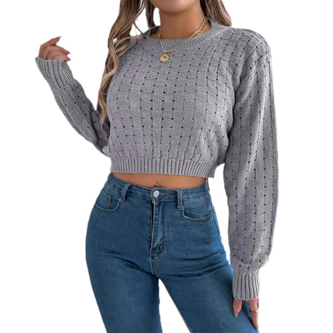 

Женские трикотажные укороченные топы с круглым вырезом и длинными рукавами, свитера, однотонные свободные свитера XL серый