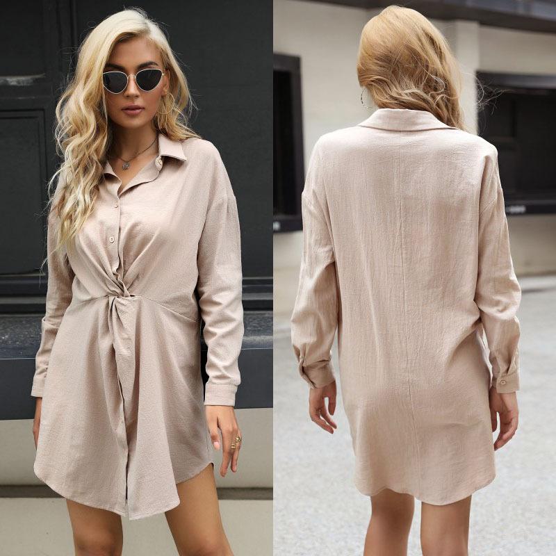 Amazon Cross-border Women's Clothing Autumn New French Shirt Lapel Kink Long-sleeved Shirt Dress Women