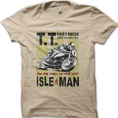 VINTAGE BIKER Isle Of Man 1961 Races Poster Motorfiets Klassiek 100% Katoen T-shirt Heren T-shirts Top 06070