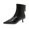 Fashion Small Heel Booties Autumn New Pointed Toe Rear Zipper Anti-Slip Wear-Resistant Cotton Boots