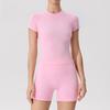 Women's Seamless Yoga Set - Short Sleeve Top & High-Waisted Shorts