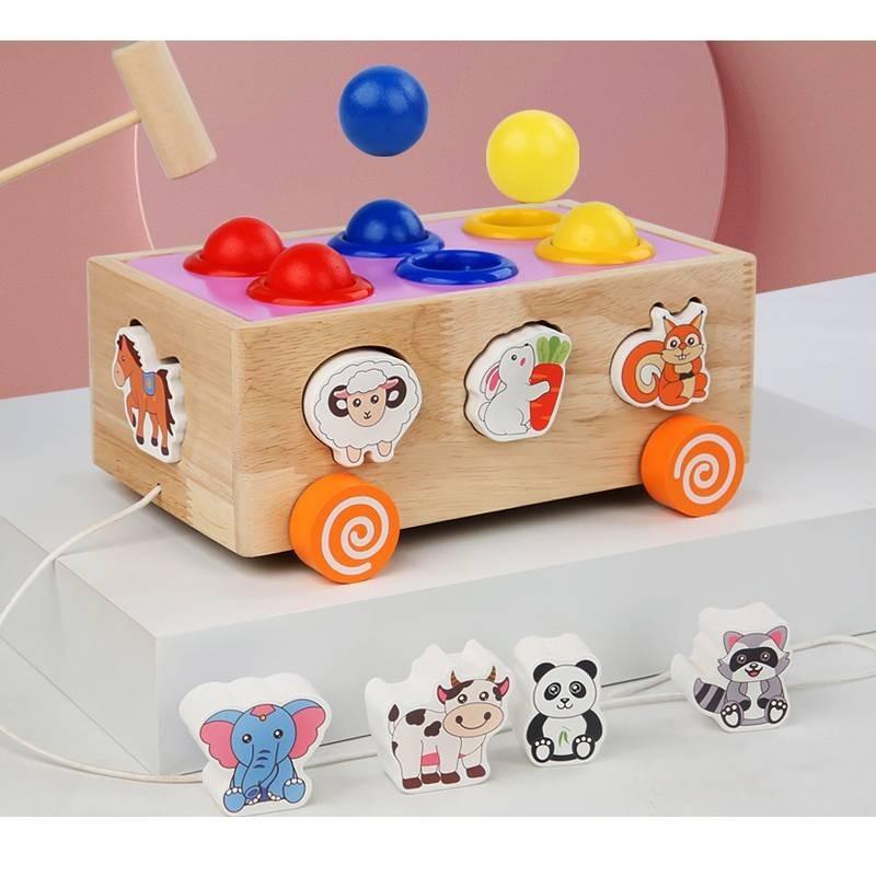 Colorful Educational Wooden Farm Fishing Shape Matching Car Toys For Kids