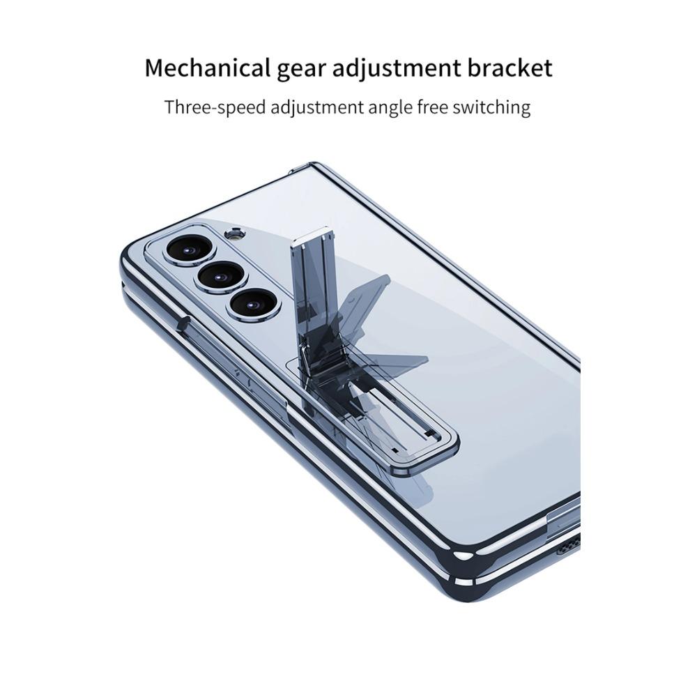 Transparenter galvanisierter Rahmen Magnetscharnierschutz Harte PC-Telefonabdeckung für Samsung Galaxy Z Fold 6 5 4 Hülle mit Halterung