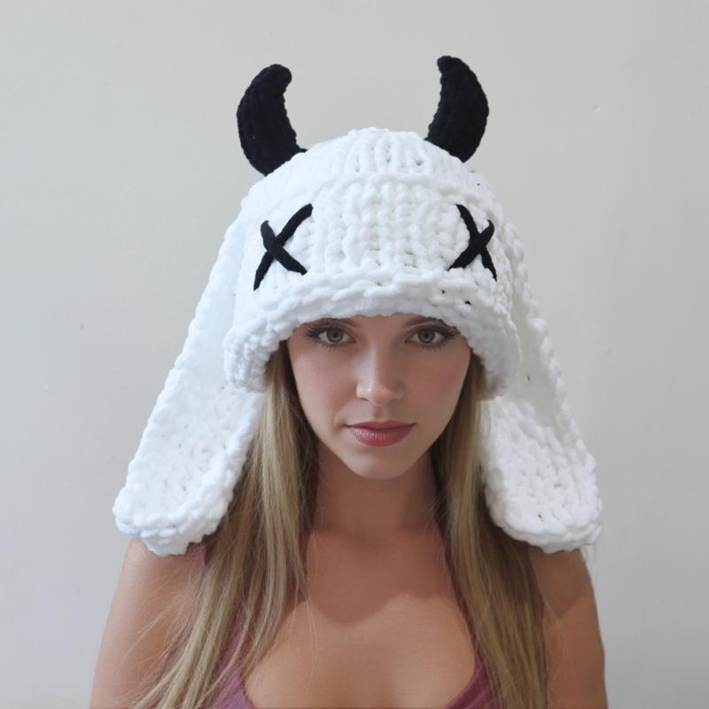 Funny Devil Horns And Rabbit Ears Soft Hat For Christmas Halloween Cosplay Costume Party