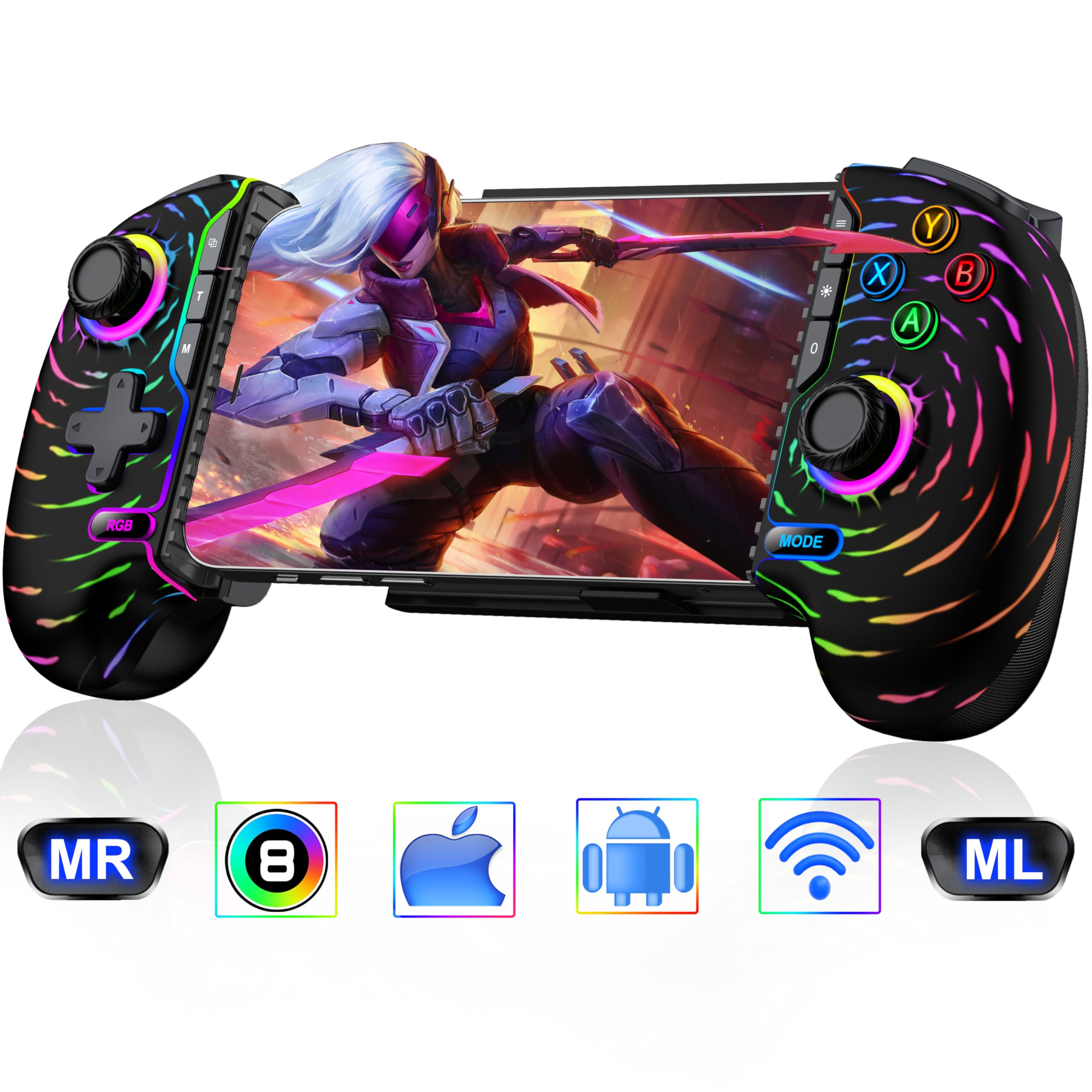 

Multi-Device Wireless Gaming Controller for iOS/Android/Tablet, Built-in Trigger Keys & 6-Axis Sens…