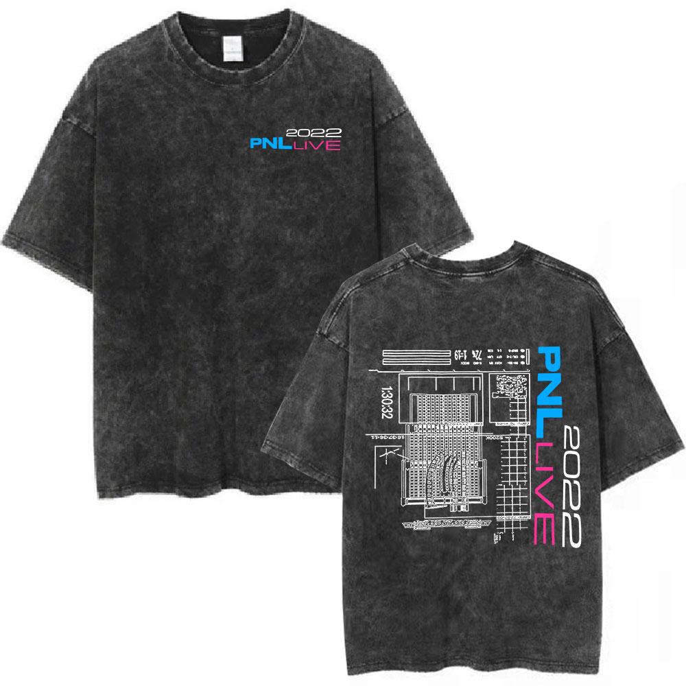 Le Monde Chico Vintage Gewaschenes T-Shirt Qlf PNL Französischer Rap Hip Hop T-Shirts Herren/Damen Baumwolle Lässig Übergroße T-Shirts Streetwear