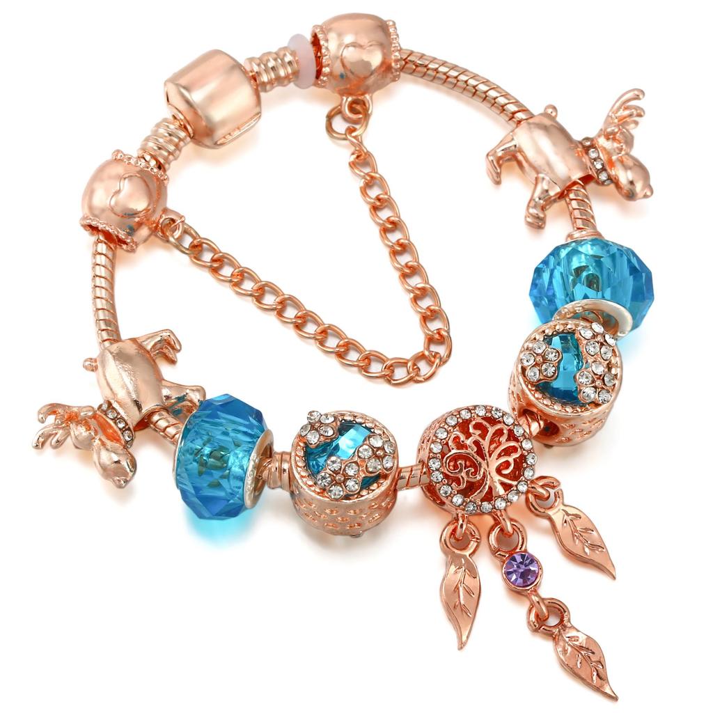 Pan's Blue Crystal Dream Catcher Rose Gold Ladies Bracelet