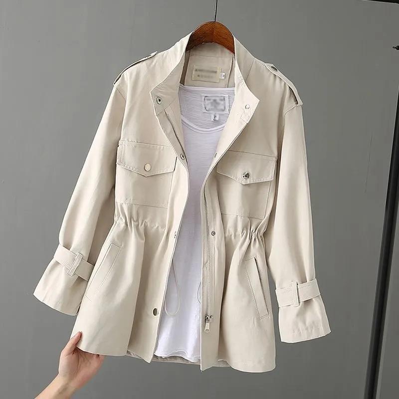 Women Jacket Top Loose Oversize Windbreaker Mid-length Outwear Women Trench Coat
