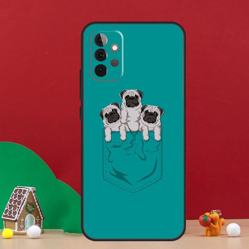 Funny Cartoon Pug Case For Samsung Galaxy A54 A06 A16 A26 A36 A56 A53 A32 A52 A33 A13 A55 A35 A15 A14 A34 A17