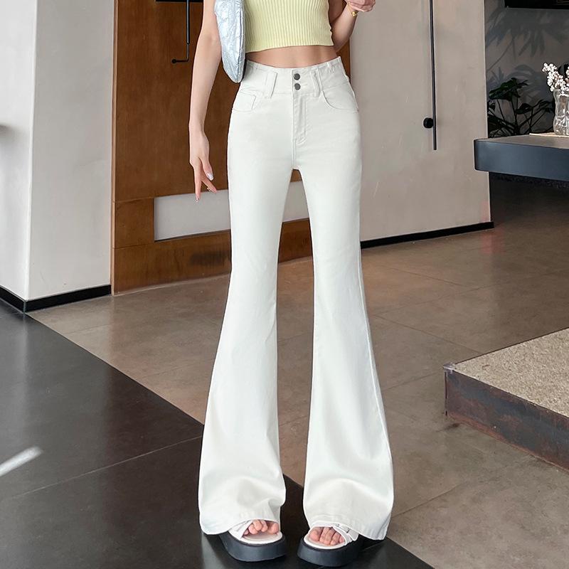 

Light-Colored High-Waisted Micro-Flare Jeans for Women, Plus Velvet, Autumn/Winter Retro Style with Stylish Pocket Design XL for 124-134 lbs