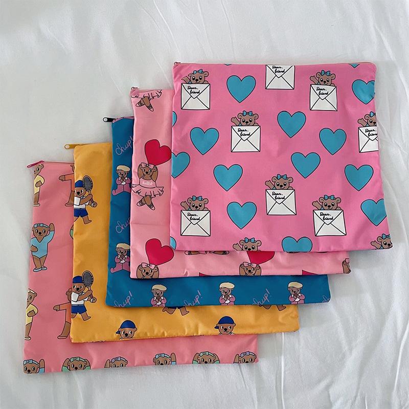 Kawaii Makeup Bag  Cartoon Bear Pattern Cosmetic Pouch Toiletry Bag Large Capacity Portable Stationery Bag