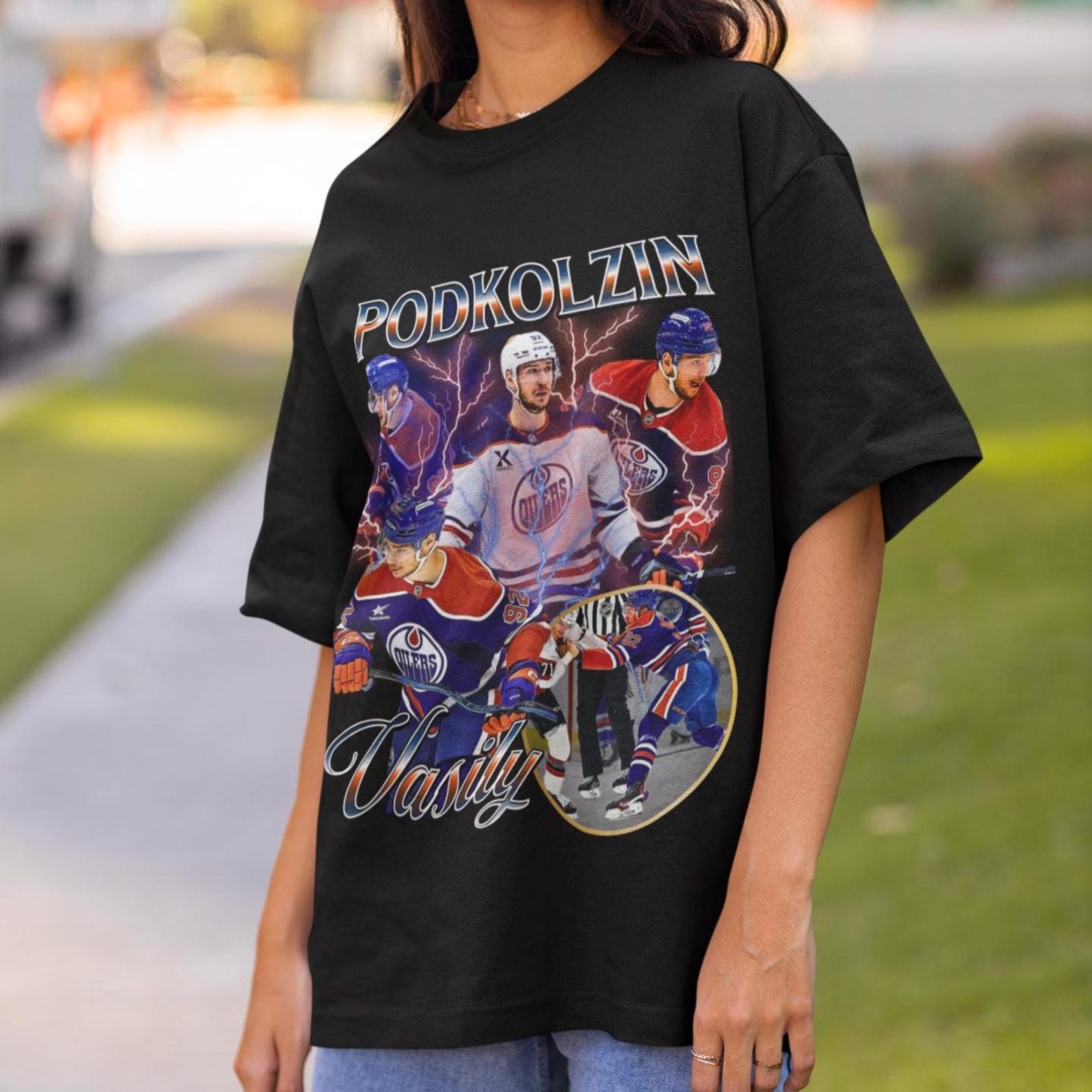 Vasily Podkolzin Edmonton Oilers Shirt Vintage NHL Fan Hockey Design Retro Bootleg Gift Classic Graphic Tee Unisex T-Shirt Limited Edition L